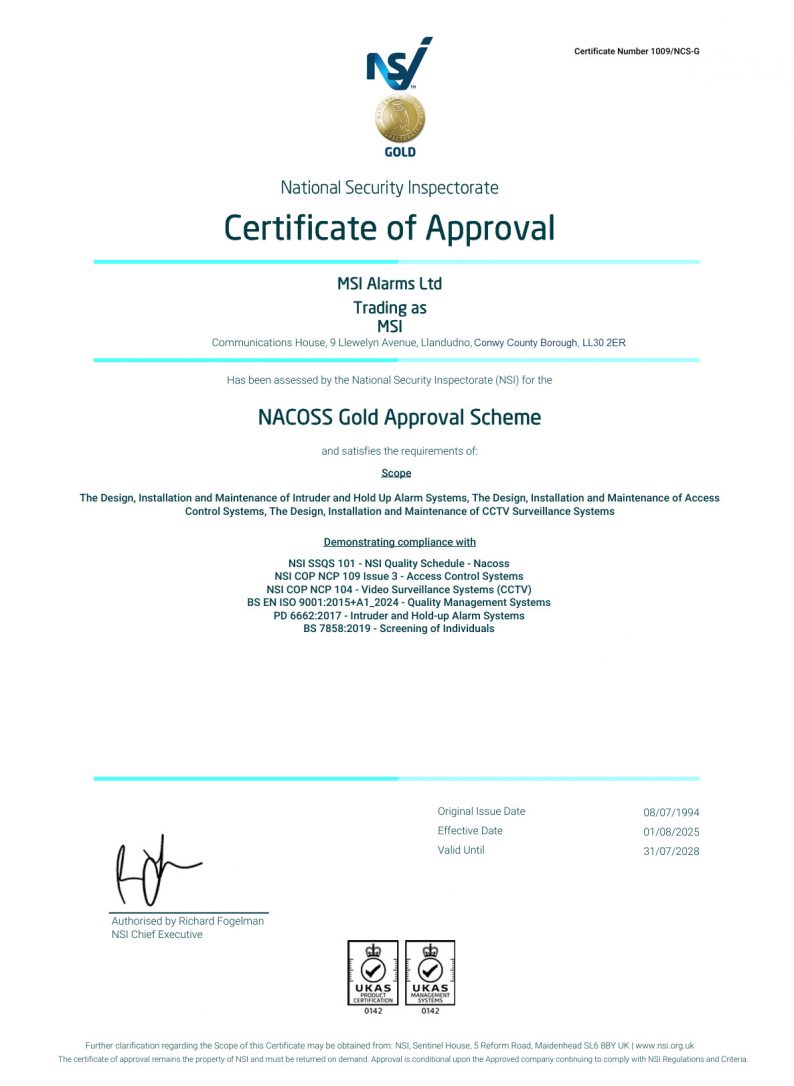 NSI - Certificate of Approval #1009